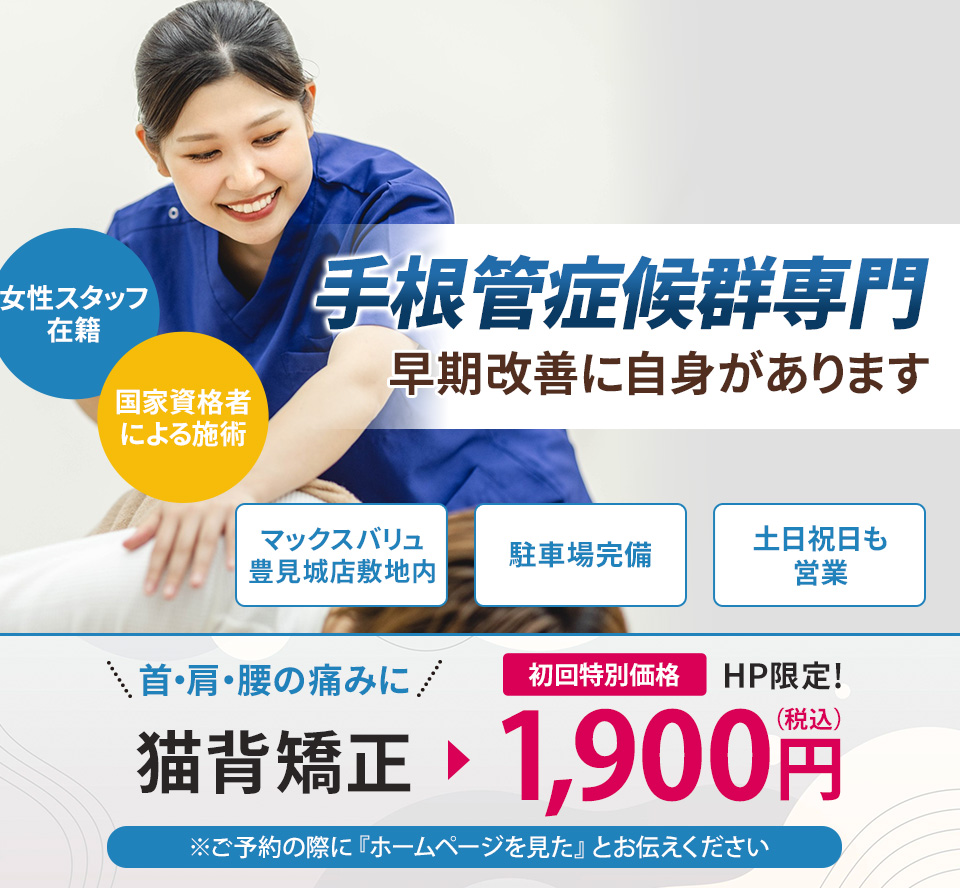 手根管症候群専門の施術 早期改善に自信があります