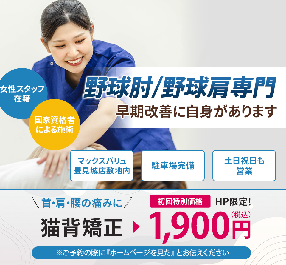 野球肘、肩専門の施術 早期改善に自信があります