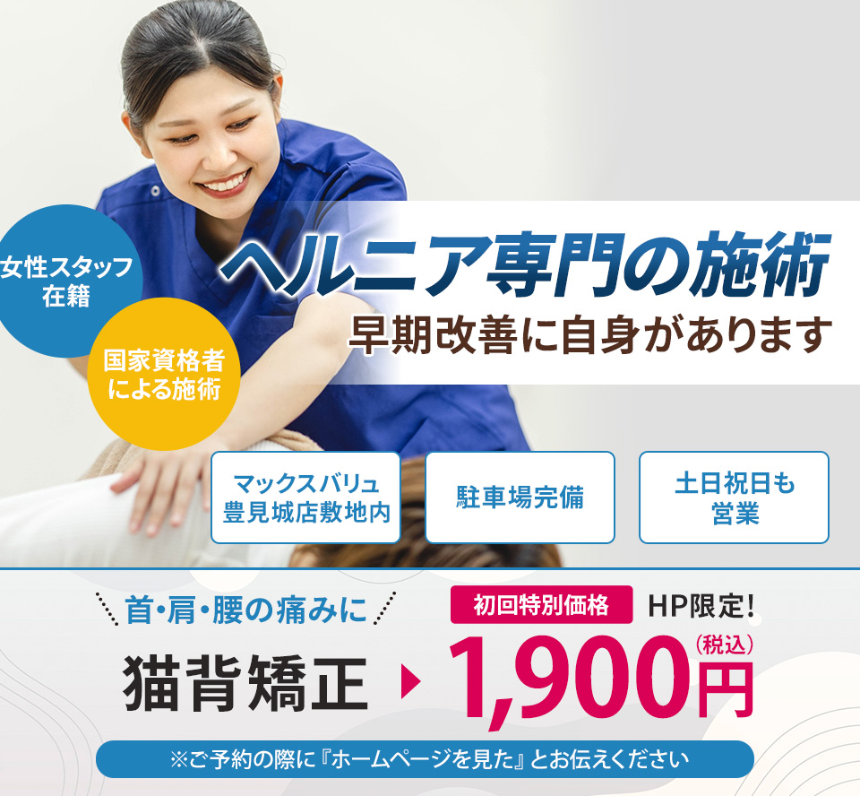 ヘルニア専門の施術 早期改善に自信があります